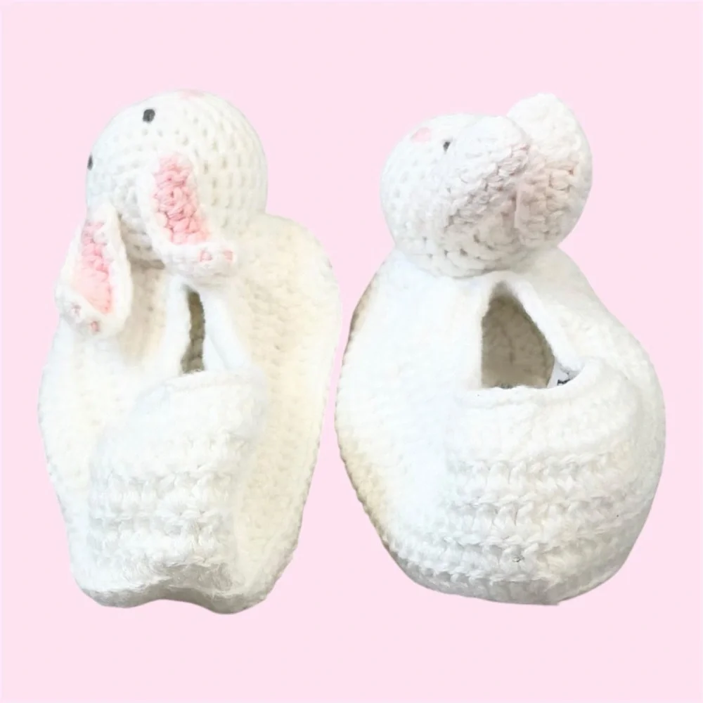Anthropologie Albetta Bunny Rabbit Crochet Slippers Shoes, Spring Socks White